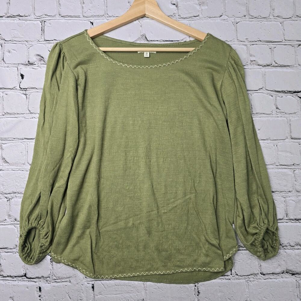 Max Studio Moss Green‎ Lagenlook Relaxed Fit 3/4 Sleeve Top Size Medium